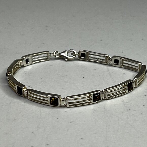 Baltic Amber & Sterling Silver 925 Bracelet With Rectangular Link Design - Picture 10 of 13